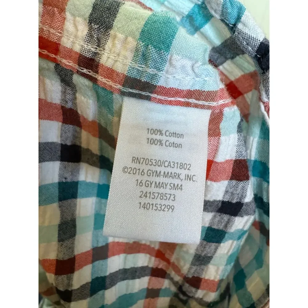 Gymboree Boys Shirt Sz M 7 8 Red White Blue Seersucker Check‎ Jungle Tour Button